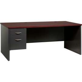Hirsh Industries Modular Steel Desk - Single Left Pedestal - 72 x 36 - Charcoal/Mahogany