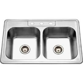 Houzer 3322-8BS3-1 Drop In Stainless Steel 3-Holes 50/50 Double Bowl Sink