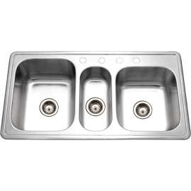 Houzer PGT-4322-1 Drop In Stainless Steel 4-Hole Triple Bowl Kitchen Sink