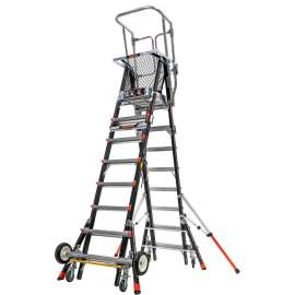 Little Giant Fiberglass Aerial Safety Cage Ladder W/ Wheel Lift Casters, 8-14' Type 1AA - 18515-243