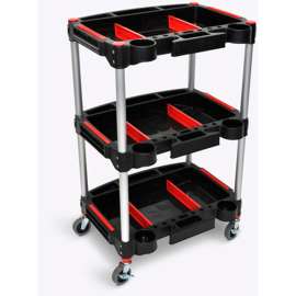 Luxor Mechanic Cart w/3 Shelves, 44 lb. Capacity, 22-3/4"L x 18"W x 32"H, Black