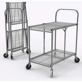 Luxor Collapsible Wire Cart w/2 Shelves, 200 lb. Capacity, 33"L x 19"W x 39"H, Silver