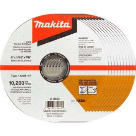 Makita INOX Thin Cut-Off Wheel, 60 Grit, Type 1, 6" Dia x 1/16"T x 7/8" Cntr Hole Dia, 10/Pk