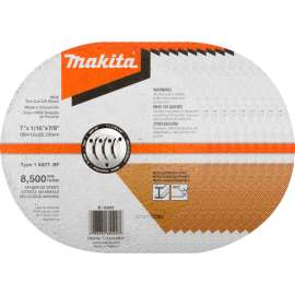 Makita INOX Thin Cut-Off Wheel, 60 Grit, Type 1, 7" Dia x 1/16"T x 7/8" Cntr Hole Dia, 10/Pk