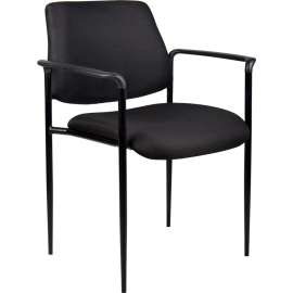 Boss Stacking Guest Chair with Arms - Fabric - Mid Back - Black