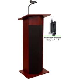 NPS - Power Plus Series Mahogany Wood Oklahoma Sound™ Lectern with Tie-Clip/Lavalier Wireless Microphone