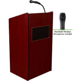 NPS - Aristocrat Series Mahogany Wood Oklahoma Sound™ Lectern with Handheld Wireless Microphone