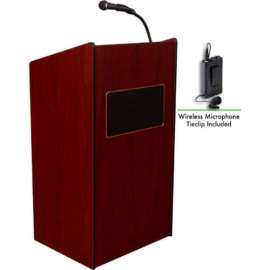 NPS - Aristocrat Series Mahogany Wood Oklahoma Sound™ Lectern with Tie-Clip/Lavalier Wireless Microphone