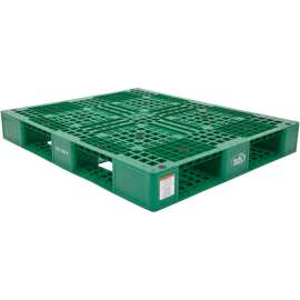 Stackable Open Deck Pallet, Plastic, 4-Way Entry, 47-3/8" x 39-1/2", 8000 Lb Stat Cap, Green