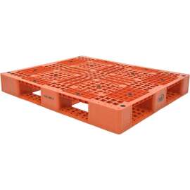 Stackable Open Deck Pallet, Plastic, 4-Way Entry, 47-3/8" x 39-1/2", 8000 Lb Stat Cap, Orange