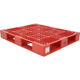 Stackable Open Deck Pallet, Plastic, 4-Way Entry, 47-3/8" x 39-1/2", 8000 Lb Stat Cap, Red