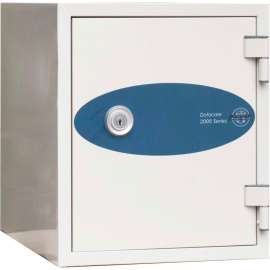 Phoenix Safe Datacare 1-Hour Key Lock Fire & Water Resistant Media Safe 0.26 cu ft, Off-White, Steel