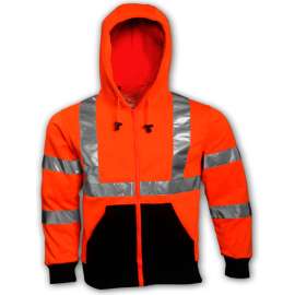 Tingley S78129 Class 3 Hooded Sweatshirt, Fluorescent Orange, Large
