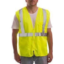 Job Sight Type R Class 2 Hi Vis Zip-Up Mesh Vest, Polyester Mesh, FL Yellow-Green, XXS-XS