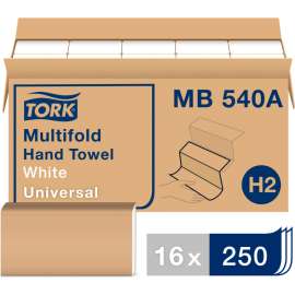 Tork Universal Multifold Hand Towel, 1-Ply, 9 1/8W x 9 1/2L, White, 250/Pack, 16/Case - MB540A