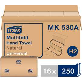 Tork Universal Multifold Hand Towel, 1-Ply, 9 1/8"Wx9 1/2"L, Natural, 250/Pack, 16/Case - MK530A