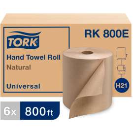 Tork Universal Hardwound Roll Towel, 1-Ply, 7 4/5" W x 800ft, Natural, 6/Case - RK800E
