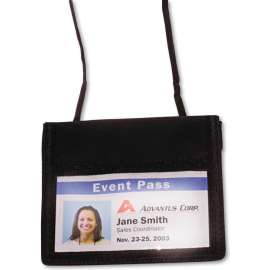 Advantus ID Badge Holder w/Convention Neck Pouch, Horizontal, 4-3/4" x 4-1/8", Black, 12/PK