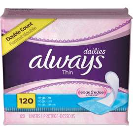 Always Thin Daily Panty Liners, Regular, 120 Liners/Pack, 6 Packs/Case - 10796