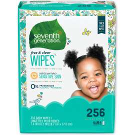 Seventh Generation Free and Clear Baby Wipes Refill Pack, 256/Pack, 3 Packs/Carton