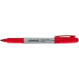 Universal Pen Style Permanent Markers, Fine Point, Red, Dozen