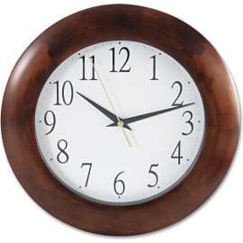 Universal Round Wood Wall Clock, 12.75" Overall Diameter, Cherry Case, 1 AA
