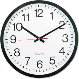 Universal Classic Round Wall Clock, 12.63" Overall Diameter, Black Case, 1 AA