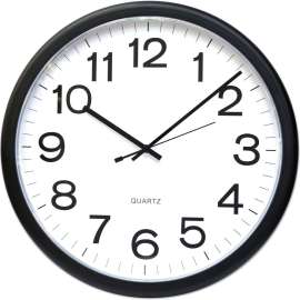 Universal Round Wall Clock, 13.5" Overall Diameter, Black Case, 1 AA