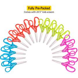 Stanley Scissor Caddy with 24 Assorted Color Pointed Tip Kids Scissors, 25/Pack