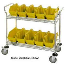 Quantum WRC3-1836-1265 Chrome Wire Mobile Cart With 15 QuickPick Double Open Bins Yellow 36"x18"x38"
