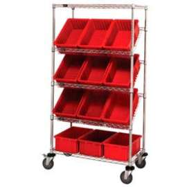 Global Industrial Easy Access Slant Shelf Chrome Wire Cart 12 6"H Grid Containers Red 36x18x63