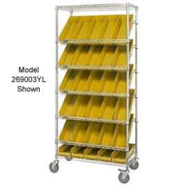 Global Industrial Easy Access Slant Shelf Chrome Wire Cart, 24 4 Shelf Bins Yellow, 36"Lx18x74