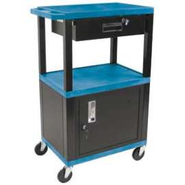 Luxor Garage Shop Utility Cart w/Cabinet & Drawer, 250 lb. Capacity, 24"L x 18"W x 42-1/2"H,Blue
