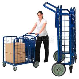 Global Industrial Fold-A-Way Stock Cart w/2 Shelves, 750 lb. Cap, 38"L x 28"W x 39"H, Blue