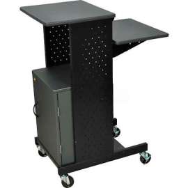 Luxor 4-Shelf Mobile Presentation Workstation with Cabinet, 18"W x 30"D x 40-1/4"H, Dark Gray