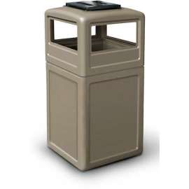 PolyTec Square Waste Container with Ashtray Lid, Beige, 42-Gallon