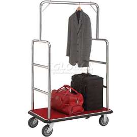 Global Industrial Silver Stainless Steel Bellman Cart Straight Uprights 6" Rubber Casters