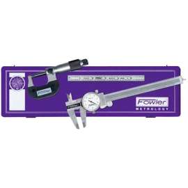 Fowler 52-095-007-0 3-Piece Dial Caliper, Micrometer & Steel Rule Toolmakers Universal Measuring Set