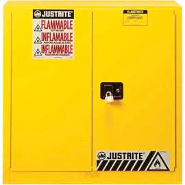 Justrite 30 Gallon 2 Door, Manual, Flammable Cabinet, 36"W x 24"D x 35"H, Yellow