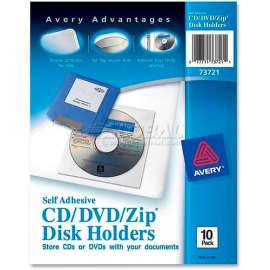 Avery Self-Adhesive Media Holder, AVE73721, 1 CD/DVD Capacity, Clear, 10/Pk