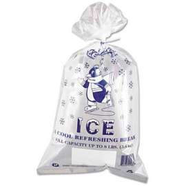 Printed Ice Bags, 11"W x 20"L, 1.5 Mil, 8 Lb. Capacity, Clear, 1000/Pack