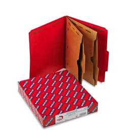 Smead Pressboard Folders, Two Pocket Dividers, Letter, Six-Section, Bright Red, 10/Box