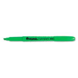 Universal Pocket Clip Highlighter, Chisel Tip, Fluorescent Green Ink, 1 Dozen