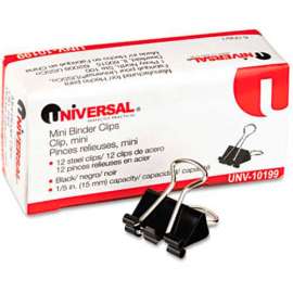 Universal Mini Binder Clips, Steel Wire, 1/4" Capacity, 1/2" Wide, Black/Silver, Dozen