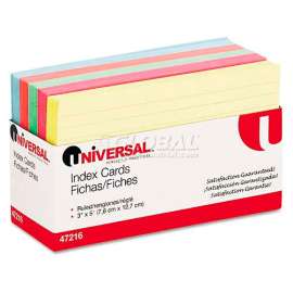 Universal Index Cards, 3 x 5, Blue/Salmon/Green/Cherry/Canary, 100/Pack