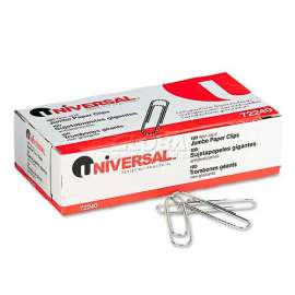 Universal Non-Skid Paper Clips, Wire, Jumbo, Silver, 100/Box, 10 Boxes/Pack