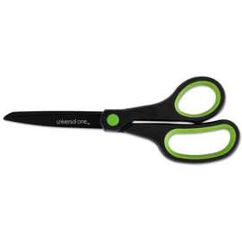 Universal One Industrial Scissors, 8" Length, Straight, Black Carbon Coated Blades, Black/Blue