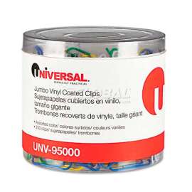 Universal One Paper Clips, Vinyl Coated Wire, Jumbo, Assorted Colors, 250/Pack