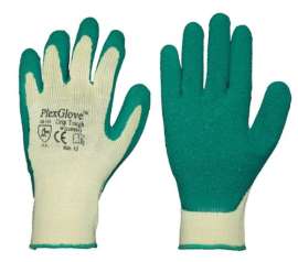 Size 10 Large Yellow Polyester Heavy Duty Non Slip Work Gloves with Green Latex Coated Palm, 144 Pairs/Case
