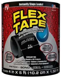 FLEX TAPE TFSBLKC0405 Waterproof Tape, 5 ft L, 4 in W, Rubber Backing, Black